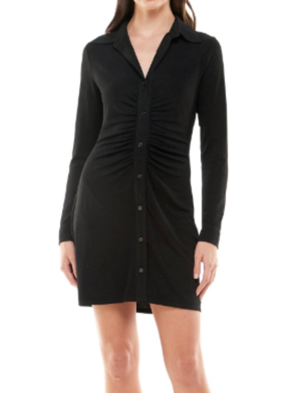 Wayf Nordstrom Black Long-Sleeve Jennifer Ruched Dress